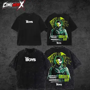 [ ComicWear X ] Limited Homelander The Boys "Bloody Diabolical" Anti-Superhero War Comics Edition Double Print Lightweight Acid Washed Tee Hoodie Sweater TV Series Graphic Design Unisex Top Cotton Streetwear Comic Movies T-Shirt Menswear Womenswear