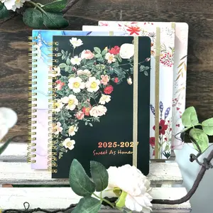 2025-2027 Monthly Planner Calendar | Annual Schedule Notebook | Summer Gift | Vegan Stationery Supplies with Black Floral Design & Customizable Labels