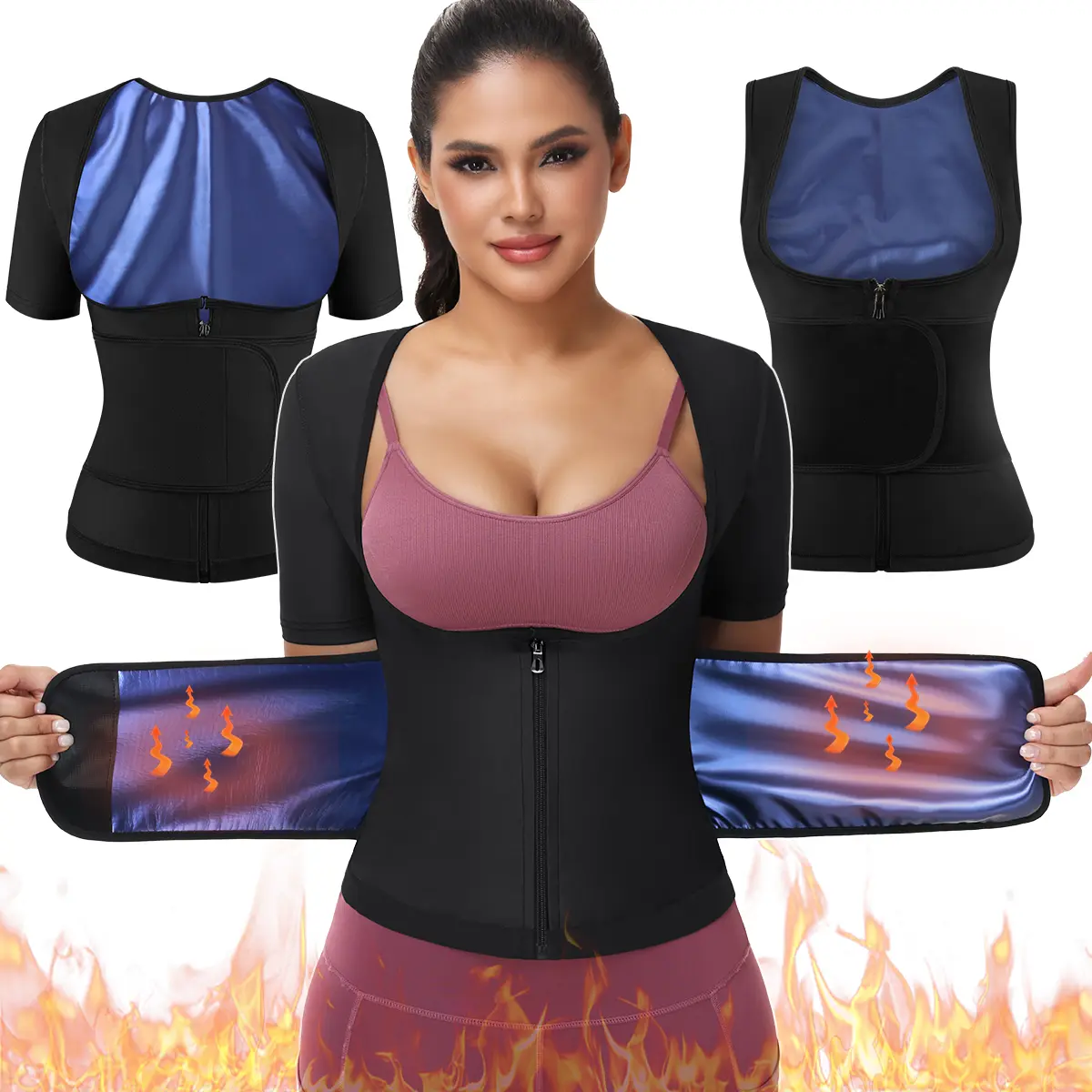 Sauna Vest for Women Adjustable Sweat Waist Trainer  Sauna T-Shirt  for Women Sweat Tank Top Shaper with Zipper for Gym Exercise Workout Tops Athletic Tee Sauna Top Compression Waist Trainer