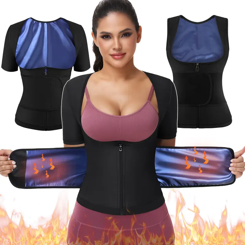 Adjustable Sweat Vest For Women Sauna Waist Trainer with Zipper Sportswear Waist Trainer T Shirts  for Gym Workout, Thanksgiving Outfits Athletic Fashion Activewear Shaping Top Sports Use
