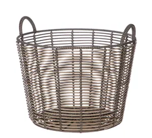 Extra Large Round Poly Rattan Decorative Storage Basket with Handles 18.7 in x 16 in for Home Organization