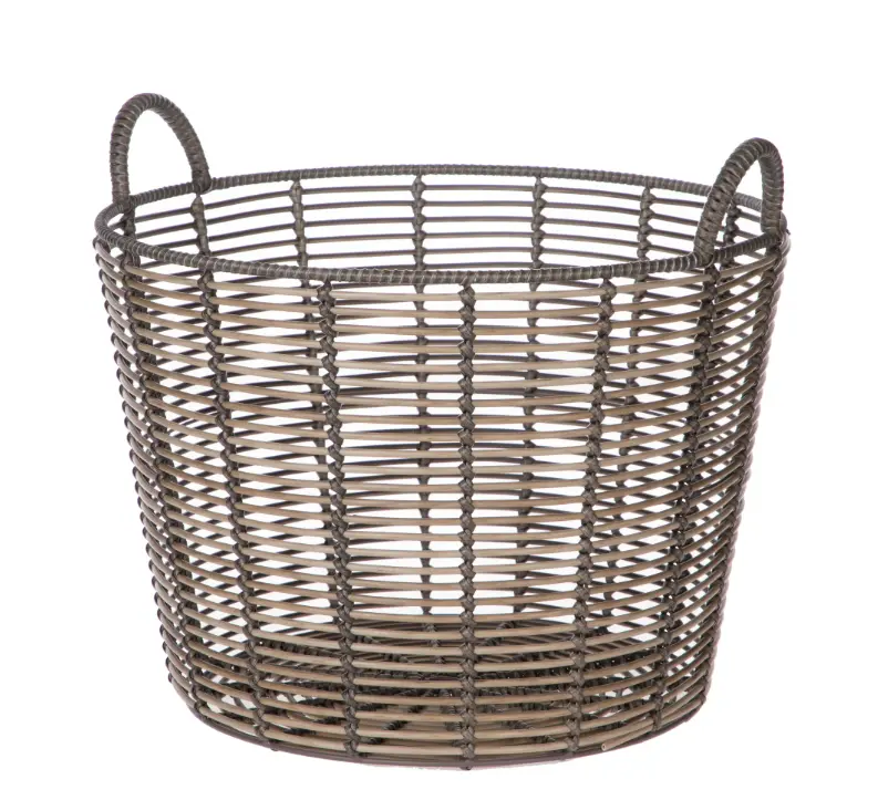 Extra Large Round Poly Rattan Decorative Storage Basket with Handles 18.7 in x 16 in for Home Organization