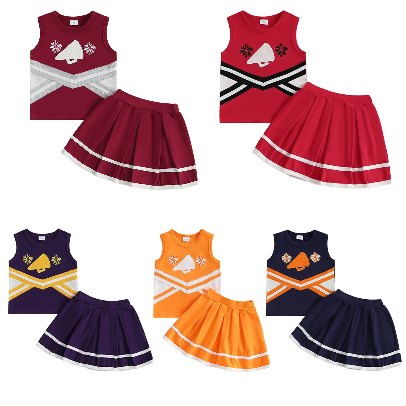 Toddler Girl Cheerleader Costume Sleeveless Tank Tops Elastic Waist Pleated Mini Skirt Halloween Party Birthday Gift