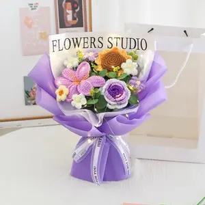 Crochet Flower Bouquet with Crochet Flowers of Peony, Rose, Sunflower Carnation for Birthday Gifts,Graduation and Gift for Mom,Get Well Gifts for Women (Include Card)Mother's Day & Weddings