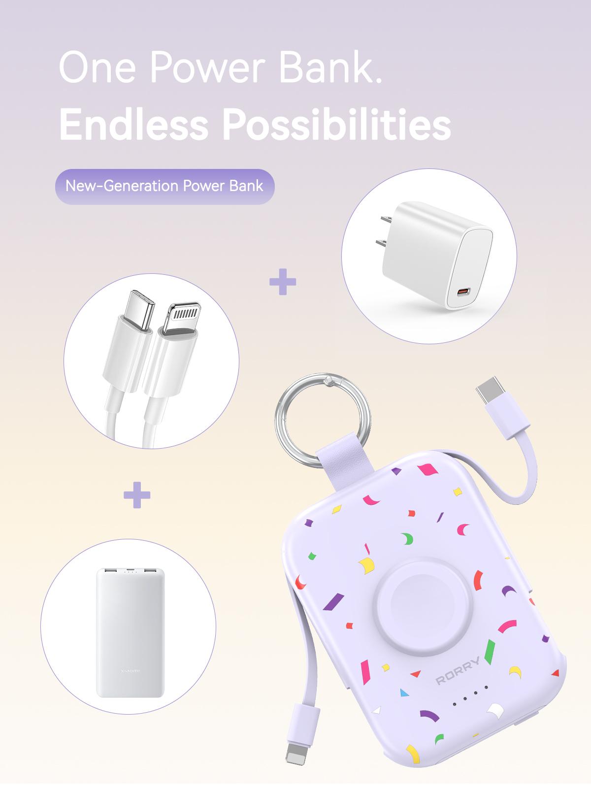#DealsForYouDays RORRY 5000mAh Portable Power Bank with Built-in Cables & Keychain – Safe Fast Charging for iPhone 17-11 & Apple Watch – Giftidea & Travel Essential,summerwins