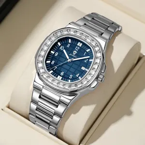 GOHUOS Premium Square Mens Quartz Watch Waterproof Luminous Date Stainless Steel Business Wristwatch