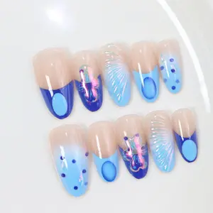 Almond Shape Collection Medium Length 23mm Press-On Nails Icute Acrylic Fake Nails Handmade High Quality Reusable 10 Pcs Nail Art Charm Salon glossy manicure Wearable Mixed Color Acrylic Nail Set festive holiday design gingerbread christmas press bold y2k