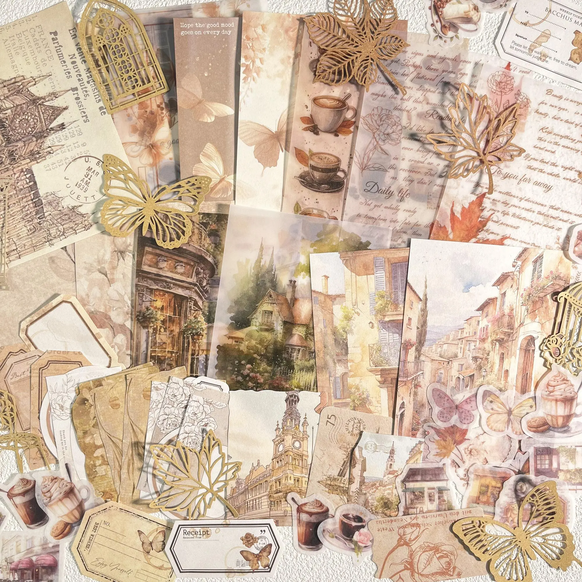 Random Style Vintage Special Scrapbook DIY Materials Set, 56pcs/set Vintage Materials Paper for DIY Crafts, Greeting Card, Scrapbooking Supplies, Office & School Paper, Scrapbook Page, Scrapbook Photo Album, Stickers For Scrapbooking
