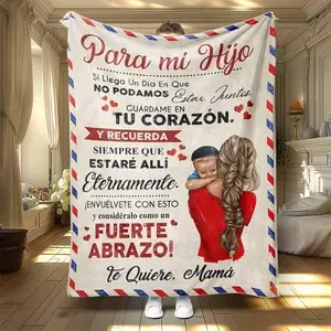 Soft Cozy Mommy To Son Spanish Letter Blanket, Slogan Print Blanket, Soft Flannel Throw For Office Living Room Bed Sofa, Thanksgiving Birthday Gift, Warm Cozy CoverletValentine's Day Gift, Gift For Man & Women, New Year's Gift