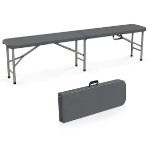 COSTWAY - 6 Feet Folding HDPE Bench with 1320 LBS Capacity and Handle Lock-Gray
