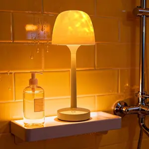Waterproof Shower Lamp with Ocean Wave Projection - Rechargeable Cordless Bathroom Light, 16 Color Options, Remote & Touch Control, Dimmable LED Lighting for Shower, Bathtub and Bedroom Relax Use