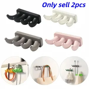 2 Pack Multifunctional Silicone Hooks, Waterproof Wall Mounted Sticky Hangers for Bathroom Kitchen Office, Easy Install No Drilling Needed
