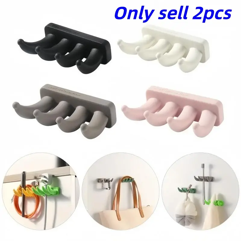 2 Pack Multifunctional Silicone Hooks, Waterproof Wall Mounted Sticky Hangers for Bathroom Kitchen Office, Easy Install No Drilling Needed