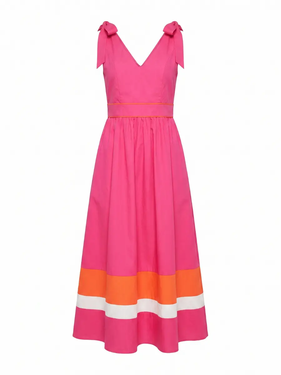 FOREST CHARM FUCHSIA ORANGE WOVEN MIDI DRESS