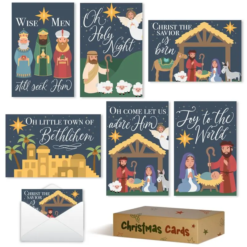 Folded Blank Christmas Cards | Set of 54 | Envelopes Included | Holiday Supplies Festive Illustrated