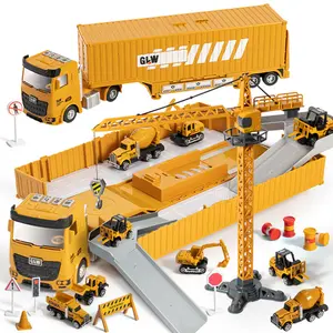 Alloy Construction Trucks Vehicle Toys for Kids Sounds Take Apart Container Crane,Excavator Trucks,Cement Mixer Toy Model Engineering Vehicle