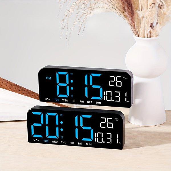 Large LED Alarm Clock with Temperature & Humidity Display – Digital Clock with Timer, Week Display, Bright Adjustable Screen for Bedroom Living Room Office
