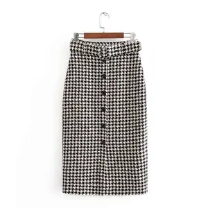 Women’s Houndstooth Skirt Stylish Bodycon Hip Skirt