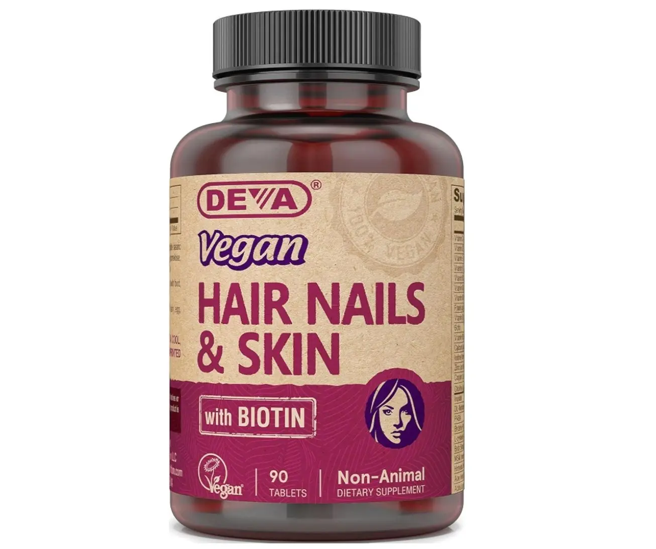 DEVA Vegan Hair, Nails & Skin Vitamins & Minerals with Biotin, Supplement, 90 Tablets