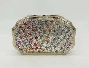 Pre-owned JUDITH LEIBER Swarovski Crystal Clutches & Wristlets Vintage Leiber Stick Figure Floral Print Minaudiere