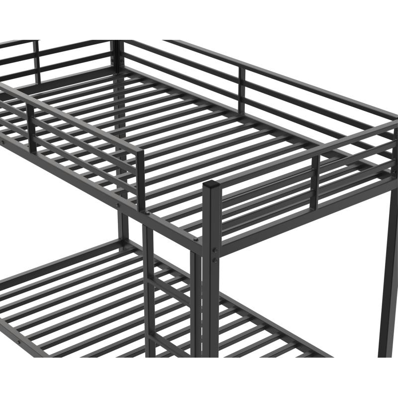 Twin Over Twin Metal Bunk Bed, Low Bunk Bed with Ladder, Black, Sturdy Steel Construction, Safe Design, Easy Assembly, 250lb Upper Bed Capacity, 350lb Lower Bed Capacity