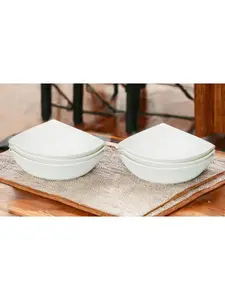 212 MAIN Stylish Contemporary Stackable Microwave-Safe Triangle Bone China Dinnerware Set - 6-Piece Tableware with White Dessert Bowls, Fruit Plates for 6 People, Six Pieces