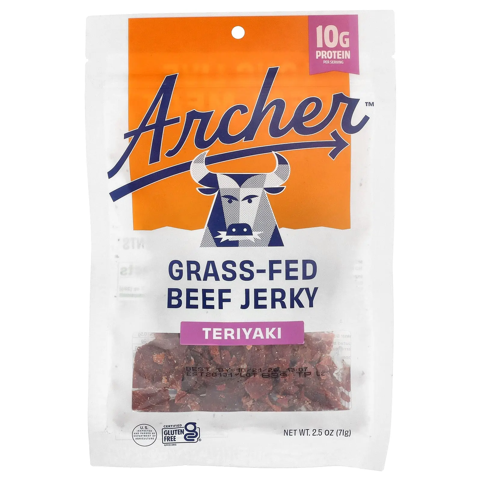 Country Archer Jerky Grass-Fed Beef Jerky, Teriyaki, 2.5 oz (71 g)