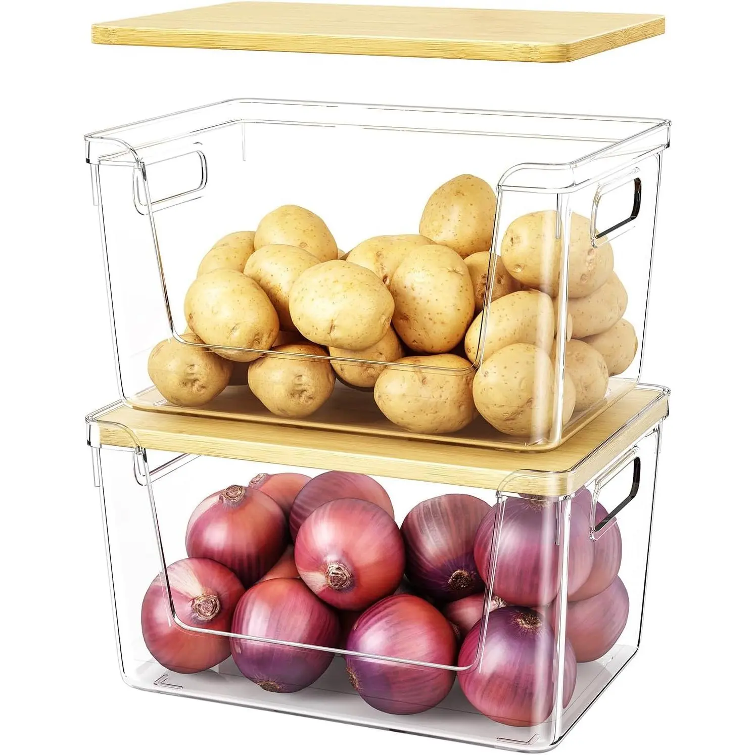 Clear Stackable Kitchen Storage Baskets with Lids & Handles, Sturdy Plastic Pantry Organizers for Fruits Vegetables Onions Garlic, Durable Produce Containers, Space-Saving Refrigerator Organizers, BPA-Free Easy-Clean Design stainless steel dish rack