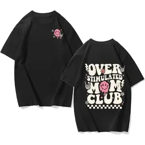 Overstimulated Mom Club Shirt, Cool Mom Graphic Printed T-shirt, Anxiety Mom Casual Style Tee, Gifts For Mom, Mom Birthday Gift, Cute Mom Cotton Fabric Tee Shirt, Vintage Mom Women Top Womenswear Comfort Fit Chic Style