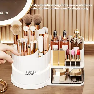 360° Rotating Makeup Organizer Box, Abs Drawer Skincare Storage Set, Floral Five Compartment Makeup Tool Holder, Bedroom, Vanity, Bathroom Shelf Organizer
