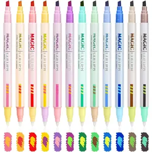 12 Colors Dual Tip Highlighters Color Changing Highlighter Markers for , Chisel and  Tips Quick Dry Highlighter Pens for  Study, Adult Coloring, Christmas painting