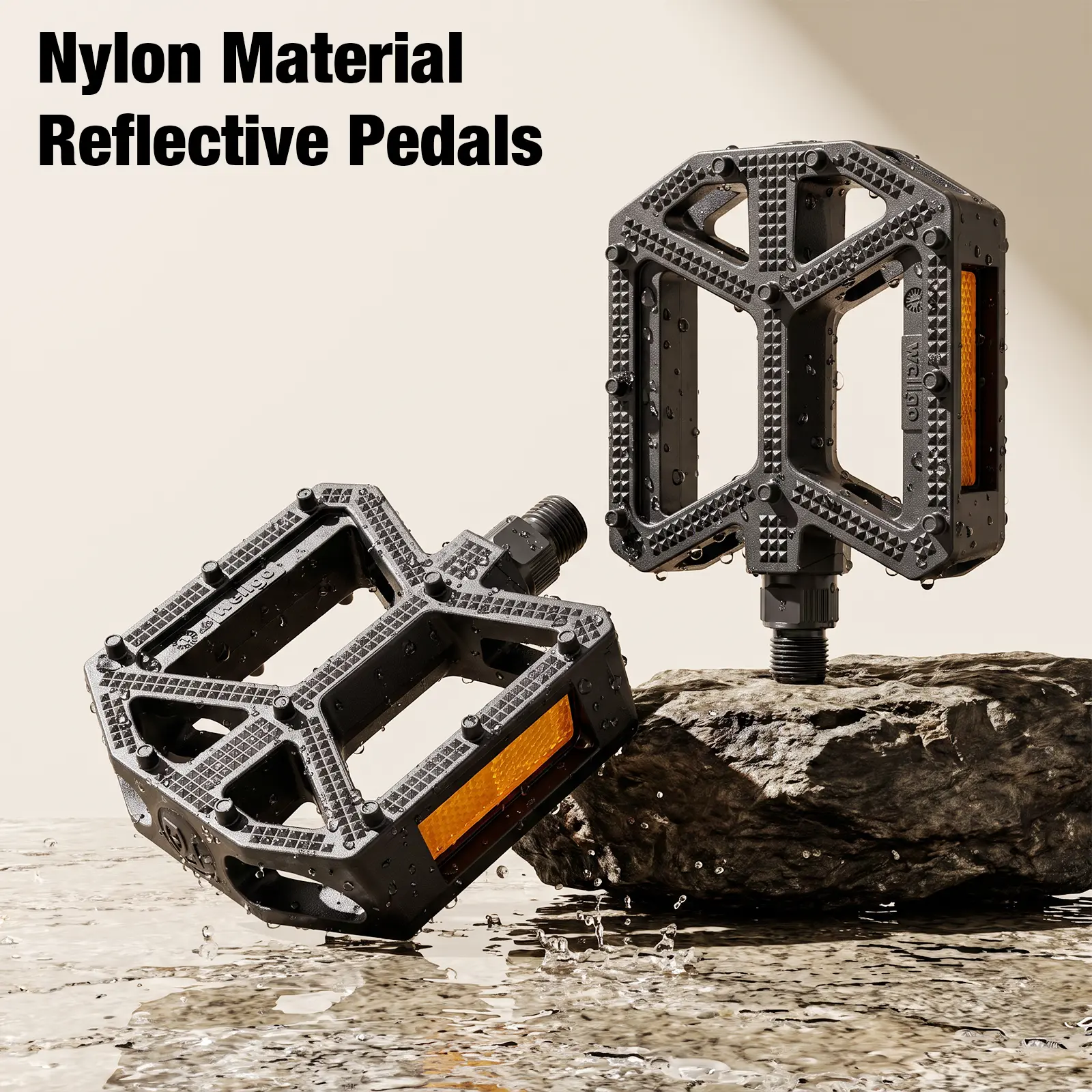RUNDEER High-Strength Nylon Bike Pedals - Wide Platform, Reflective Strips, Anti-Slip Pins for MTB & E-Bikes, Commuter Rides