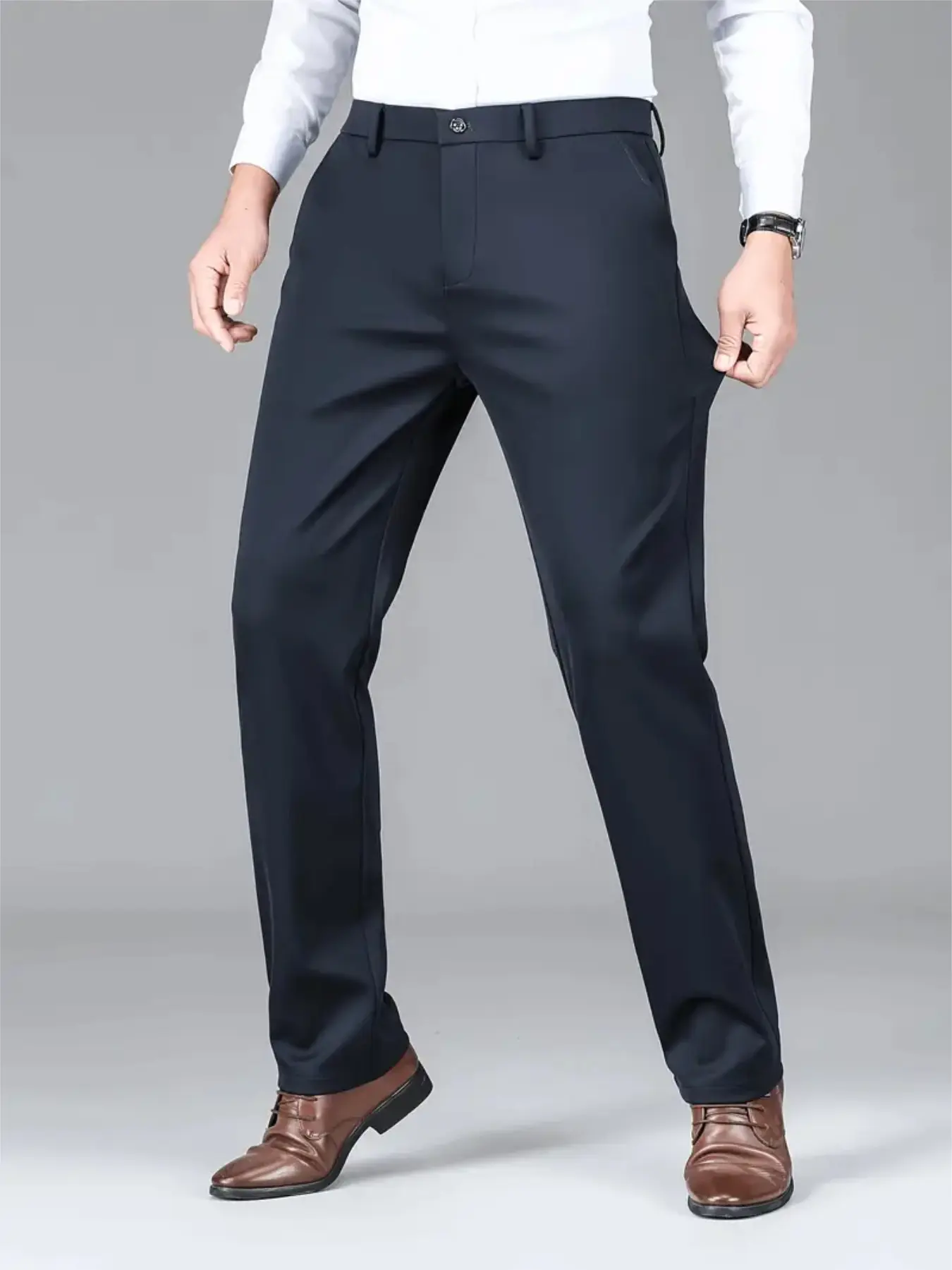 Men's Solid Color Button Pants, Business Formal Slim Fit Pants for Work Office, Formal Workwear, Business Work Clothes, Fashion Comfy Men's Trousers for All Seasons, Menswear, Business Suit Pants