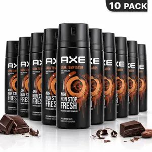 AXE Dark Temptation Deodorant Body Spray 10-Pack Bundle (5oz/150ml) - Dark Chocolate Scent, 48H Non-Stop Fresh, Body Care, Cosmetic, Scented Aroma Fragrance summerwins
