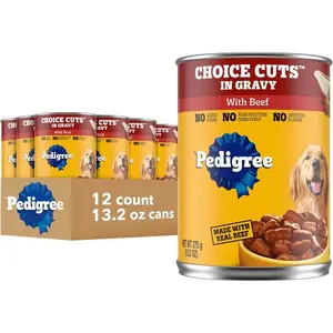 Pedigree Choice Cuts in Gravy Wet Dog Food for Adults, Tender Beef Recipe in Soft Canned Meal, 13.2 oz Cans, 12 Count Pack