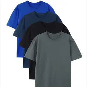 4-piece Set of 100% Cotton Round Neck Short Sleeved T-shirt, Classic Basic Blank Shirt. Multi Color Bundling Style Casual Fabric