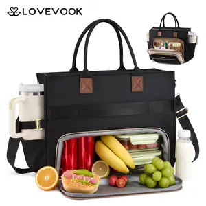 LOVEVOOK 15.6&17.3Inch Insulated Lunch Bag,2-in-1 Work Tote Bag with Lunch Compartment,Large Capacity Professional Work Bag for Women,Laptop Bag with Cup Holder for Teacher,Nurse,College,Office,Travel