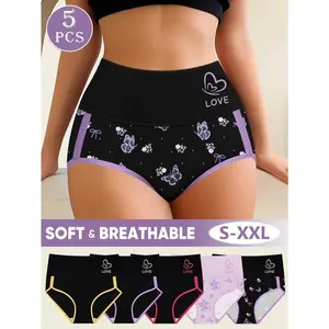 5-Pack Women’s Mid-Rise Comfortable Underwear – Colorful Contrast Design, Tummy Control Effect with Stretch Polyester Blend