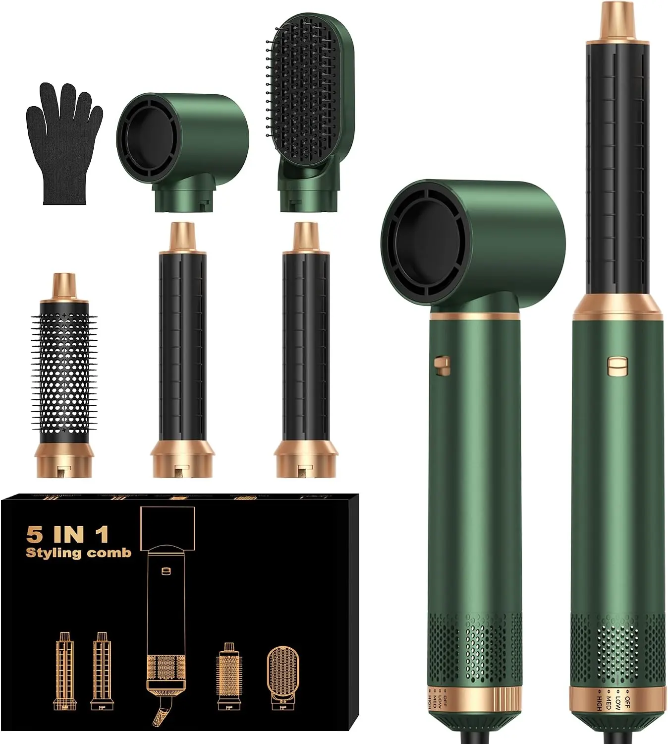5-in-1 Hot Air Styler and Blow Dryer Brush, Negative Ion Auto-Wrap Curler Set for Straightening, Volumizing & Drying All Hair Types