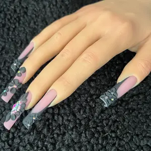 Dark gem press on nails Flower Nail Art