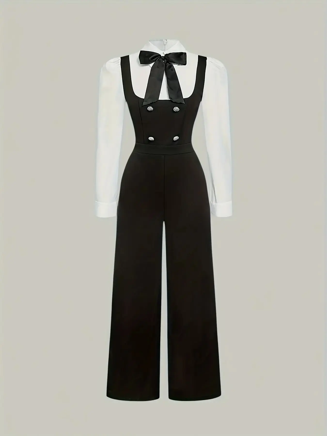 Bowknot Detail 2-in-1 Jumpsuit Preppy Back Zipper Faux Button Fall 2026