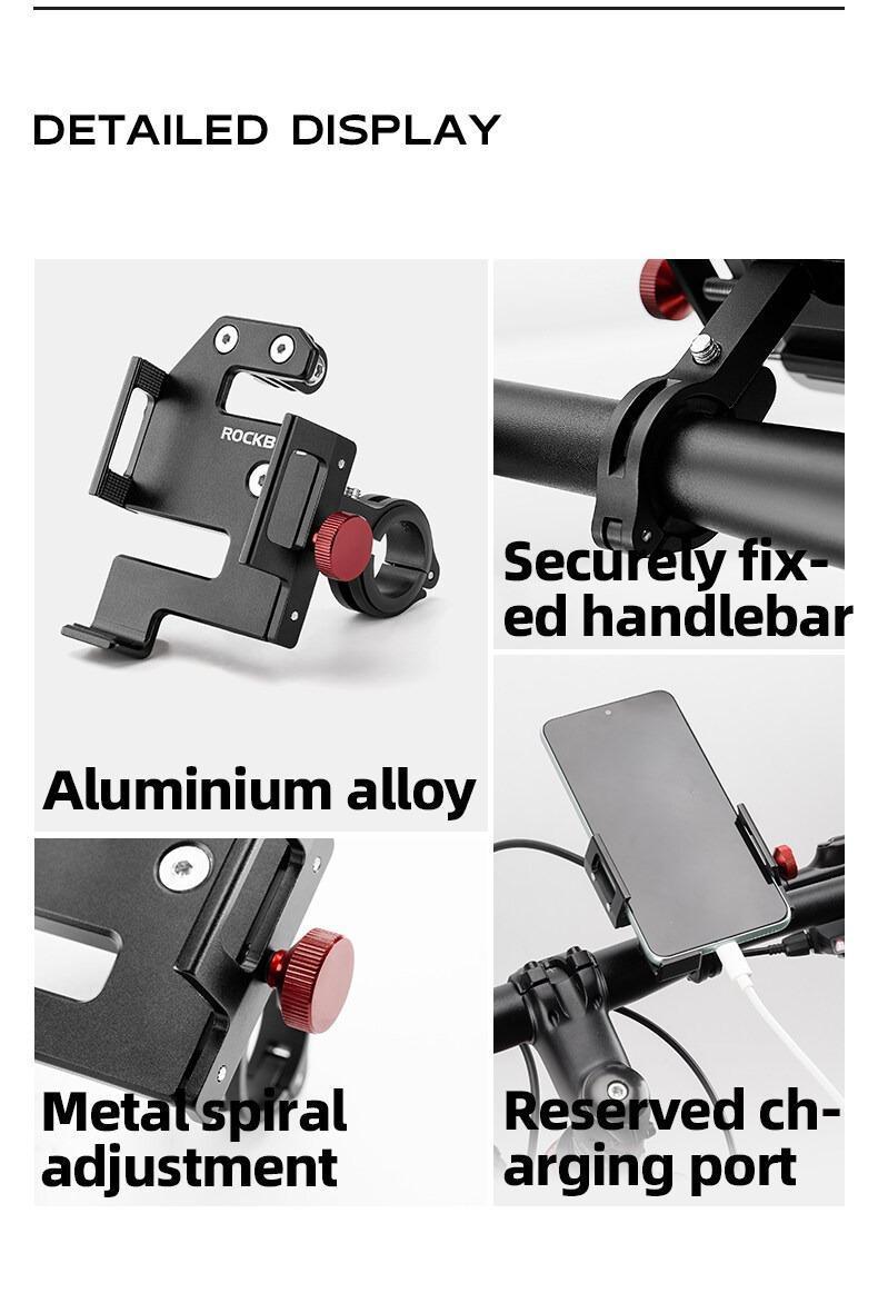 ROCKBROS S Shaped Bicycle Phone Holder Aluminum Alloy Adjustable Bike Mobile Phone Stand Bracket Mechanical Locking Cycling Mount for Cell Phone 4.7-7 inch ROCKBROS S Shaped Bicycle Phone Holder Aluminum Alloy Adjustable Bike Mobile Phone Stand Bracket Mechanical Locking Cycling Mount for Cell Phone 4.7-7 inch