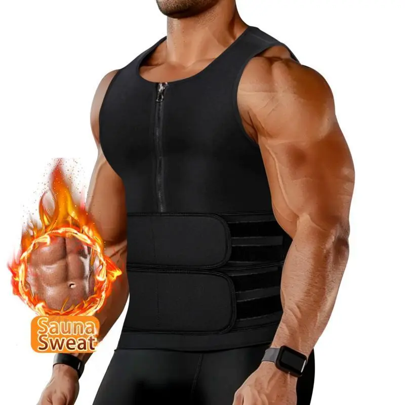 Men's Waist Trainer Body Shaper Sauna Sweat Vest with Zipper & Adjustable Trimmer Belt for Workout Menswear Enhancing Fitness Goals