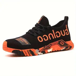 Men's steel-toe sports non-slip work shoes, featuring breathable knitted uppers, with anti-smashing, anti-piercing, shock-absorbing and wear-resistant properties. Footwear,FathersDayGift Safety Boot Orange