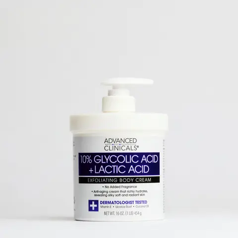 10% Glycolic-Lactic Acid Body Cream, Body Care Product with Hyaluronic Acid for Moisturizing, Exfoliating, Skin Restoration