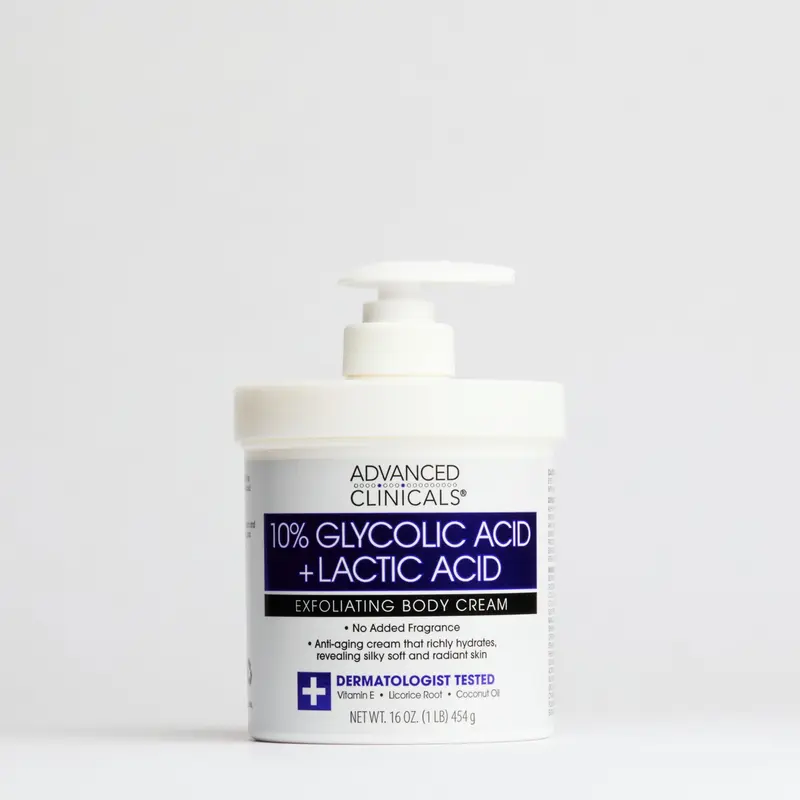 10% Glycolic-Lactic Acid Body Cream, Body Care Product with Hyaluronic Acid for Moisturizing, Exfoliating, Skin Restoration