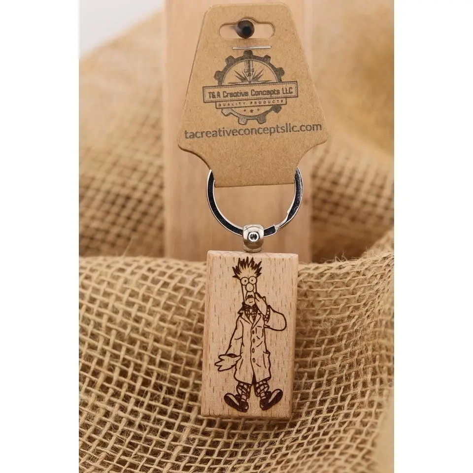Beaker Keychain – Double-Sided Laser Engraved Hardwood Charm with Stainless Steel Keyring
