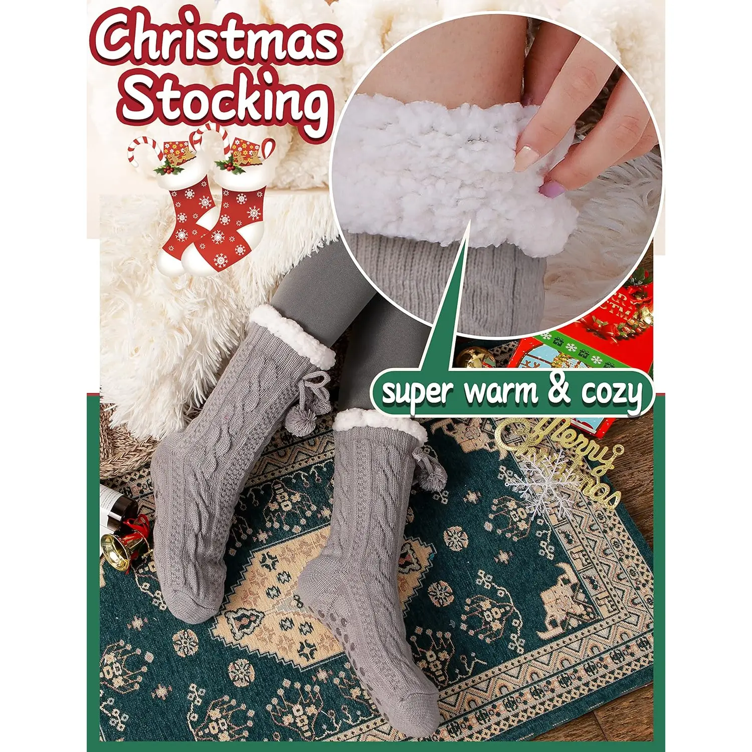 EBMORE Slipper Fuzzy Socks for Women Fluffy Cozy Cabin Winter Warm Soft Fleece Comfy Thick Socks with Grips EBMORE