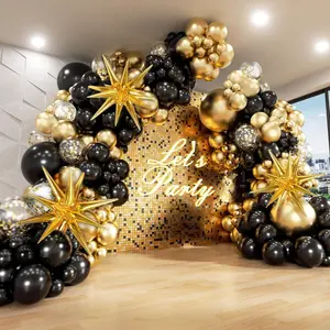Black& Golden Latex Balloon Party Decorations with Exploding Star Aluminum Balloons - Perfect for Birthdays, Weddings, Graduations & Festive Events - No Power Needed, Durable & Elegant Design, Birthday Balloons birthday decoration