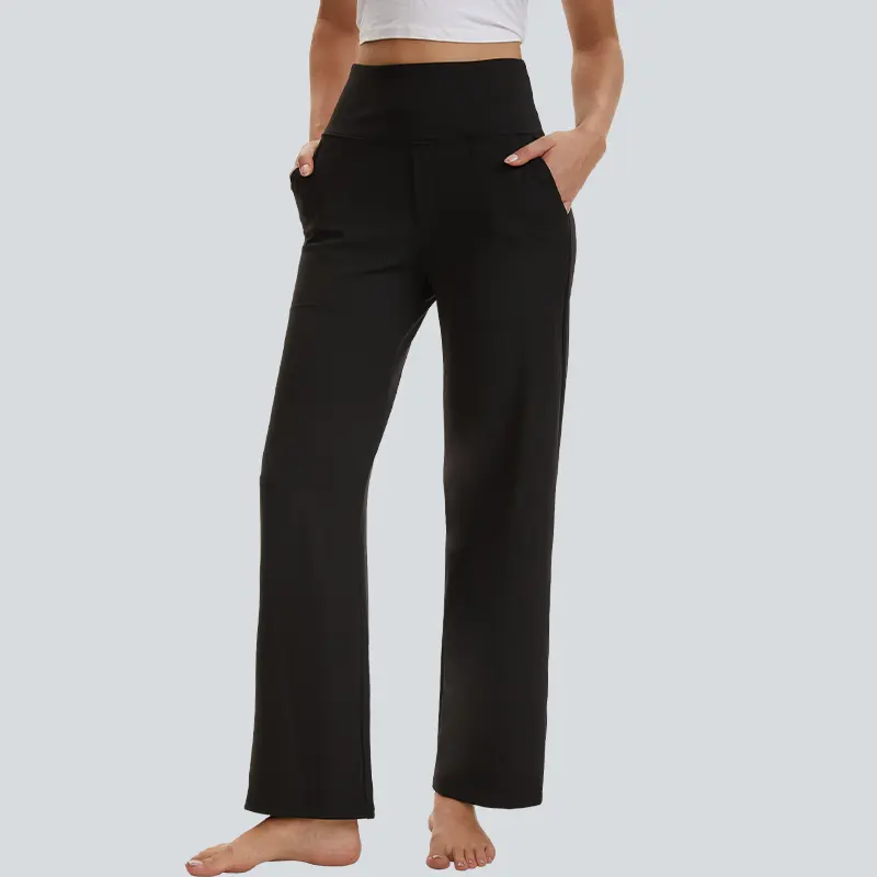 Noeallyrisss Women's High Waist Wide Leg Fitted Yoga Pants, Soft Stretch Casual Joggers with Welt Pockets for Daily Outfits, Welt Pocket, Sport Ready